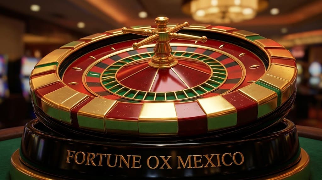 Ruleta 3D rojo, verde y oro con base Fortune OX Mexico